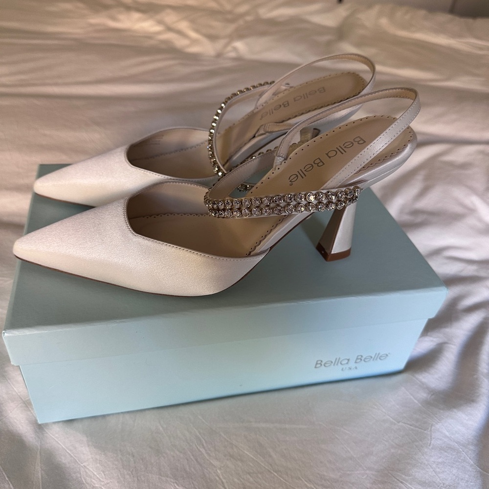 Bella Belle Ivory Heels with Crystal Strap